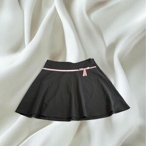 Gray pin stripe mini skirt pink bow detail y2k mcbling office siren